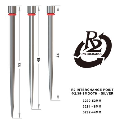 one80 Steel Darts R2 Revolution Interchange Points 2,35 mm Point Wechselspitzen Silber Smooth 44 mm