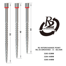 one80 Steel Darts R2 Revolution Interchange Points 2,35 mm Point Wechselspitzen Silber Grooved A 48 mm