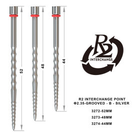 one80 Steel Darts R2 Revolution Interchange Points 2,35 mm Point Wechselspitzen Silber Grooved B 52 mm