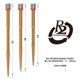 one80 Steel Darts R2 Revolution Interchange Points 2,35 mm Point Wechselspitzen Gold Grooved C 48 mm