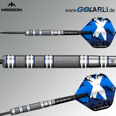 Mission Darts Steel Darts Alan Soutar Soots Blue & White Electro 90% Tungsten Steeltip Darts Steeldart 22 g