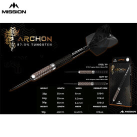 Mission Darts Steel Darts Archon 97,5% Tungsten Black & Bronze Steeltip Darts Steeldart 24 g