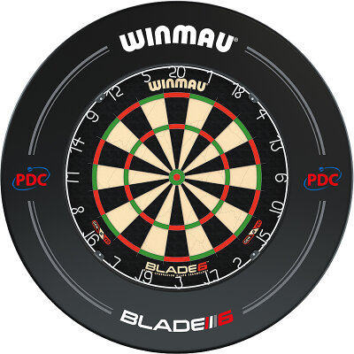 Winmau Blade 6 Dartscheibe Dart Board und Blade 6 PDC Surround incl. Abwurflinie Starter Pack Startset