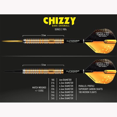 Harrows Steel Darts Dave Chisnall Chizzy Series 2 90% Tungsten Steeltip Dart Steeldart
