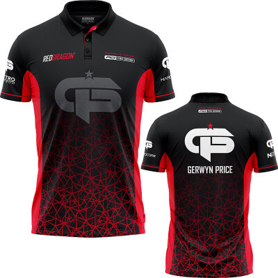 Red Dragon Darts Gerwyn Price The Iceman Inferno Pro Tour Red Player Shirt Matchshirt Dart Shirt Trikot Design 2023 Größe 2XL