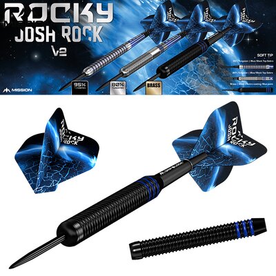 Mission Darts Steel Darts Josh Rock Rocky Brass Black & Blue Steeltip Darts Steeldart 22 g