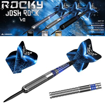 Mission Darts Steel Darts Josh Rock Rocky Silver & Blue 80% Tungsten Steeltip Darts Steeldart