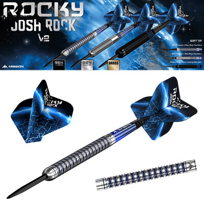 Mission Darts Steel Darts Josh Rock Rocky Silver & Blue 95% Tungsten Steeltip Darts Steeldart