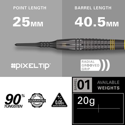 Target Soft Darts Scott Williams Shaggy Black 90% Tungsten Softtip Dart Softdart 20 g
