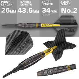 Target Soft Darts Scott Williams Shaggy Black 90% Tungsten Softtip Dart Softdart 20 g