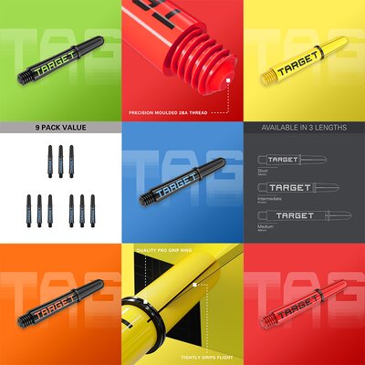 Target Pro Grip TAG Shaft 3 3er Satz Dartshafts mit Aluminium Ring in verschiedenen Designs
