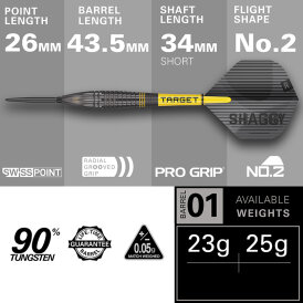Target Steel Darts SWISS Point Scott Williams Shaggy Black 90% Tungsten Steeltip Dart Steeldart 25 g