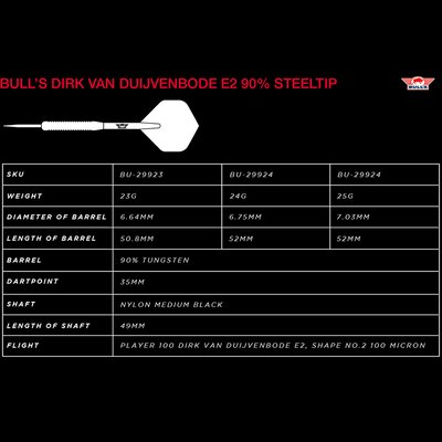BULLS NL Steel Darts Edition 2 Dirk van Duijvenbode E2 Aubergenius 90% Tungsten Steeltip Darts Steeldart 23 g