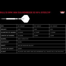 BULLS NL Steel Darts Edition 2 Dirk van Duijvenbode E2 Aubergenius 90% Tungsten Steeltip Darts Steeldart 25 g