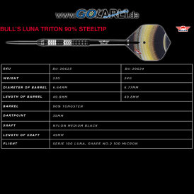 BULLS NL Steel Darts Luna Triton 90% Tungsten Steeltip Darts Steeldart