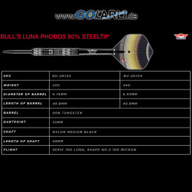 BULLS NL Steel Darts Luna Phobos 90% Tungsten Steeltip Darts Steeldart