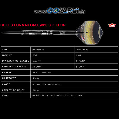 BULLS NL Steel Darts Luna Neoma 90% Tungsten Steeltip Darts Steeldart
