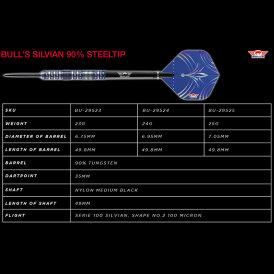 BULLS NL Steel Darts Silvian 90% Tungsten Steeltip Darts Steeldart