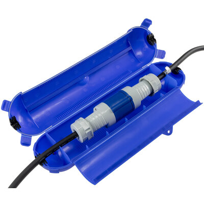 Kabelschutzbox für Aussen IP44 XL LxØ 365x90mm, Blau für Schutzkontaktkabel und 3pol CEE-Leitungen
