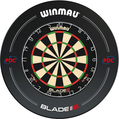 WINMAU Blade 6 Turnierdartscheibe Dartboard Surround Set mit Plasma Led Licht inklusive Dartscheibe mit Winmau PDC Surround und Oche Linie Abstandslinie