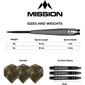 Mission Darts Steel Darts Saturn Titan Model 90% Tungsten Steeltip Darts Steeldart 24 g