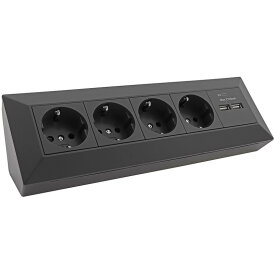4-fach Steckdosenblock + 2x USB, schwarz 250V~/ 16A,...