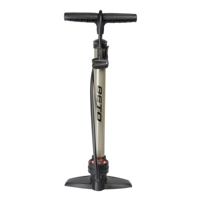 Beto Fahrradpumpe Luftpumpe Hochdruck-Standpumpe 11/160 S Stahl, mit Manometer und Softgriff Titangrau