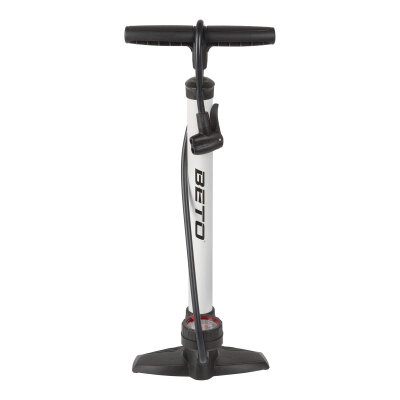 Beto Fahrradpumpe Luftpumpe Hochdruck-Standpumpe 11/160 S Stahl, mit Manometer und Softgriff Weiß