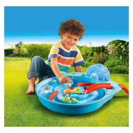 Playmobil 1.2.3 AQUA Fröhliche Wasserbahn mit Kurbel für den Wasserstrudel, Brücke und verstecktem Wasserkanal 70267