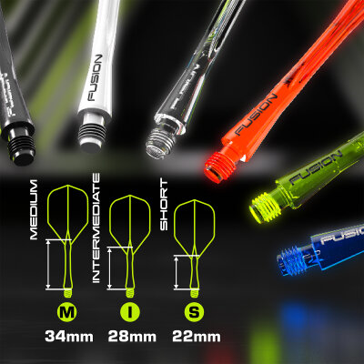 Winmau Dart Fusion Flight- Schaftsystem in verschiedenen Flightformen/Shapes, L�ngen und Farben