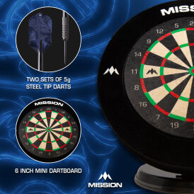 Mission Dart Mini-Dartboard 6 Zoll, komplett mit Surround und 2 Sätzen Mini-Darts