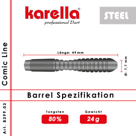 Karella Steel Dart Comic Line 80% Tungsten Steeltip Darts Steeldart CL-3 24 g