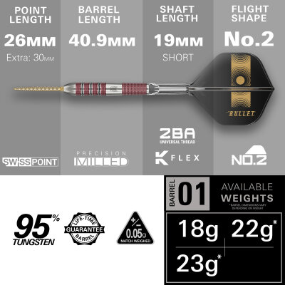 Target Steel Darts SWISS Point Stephen Bunting The Bullet 95K 95% Tungsten Steeltip Dart Steeldart
