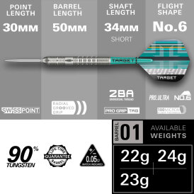 Target Steel Darts SWISS Point Hydro 01 90% Tungsten Steeltip Darts Steeldart 23 g