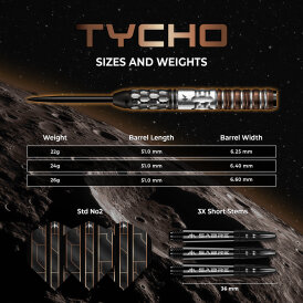 Mission Darts Steel Darts Tycho 95% Tungsten Steeltip Darts Steeldart 26 g
