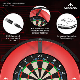 Mission Dart Torus 120 Lighting System klappbar mit USB-C Anschluss Dartboard Light Dartboardbeleuchtung Dartscheiben Licht Rot