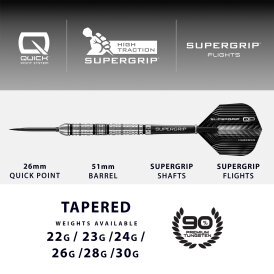 Harrows Steel Darts Quick Point Supergrip QP Tapered 90% Tungsten Steeltip Dart Steeldart 23 g