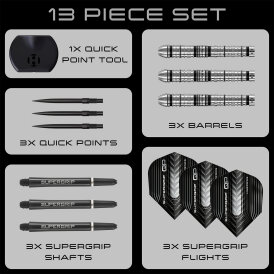 Harrows Steel Darts Quick Point Supergrip QP Tapered 90% Tungsten Steeltip Dart Steeldart 30 g