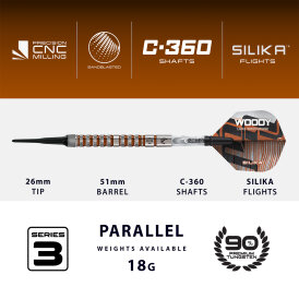 Harrows Soft Darts Luke Woodhouse Woody Series 3 90% Tungsten Softtip Dart Softdart 18 g