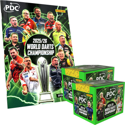 Panini - PDC World Darts Championship 2025/26 Sammelalbum - Softcover & Box 2 Display (=72 Tüten)