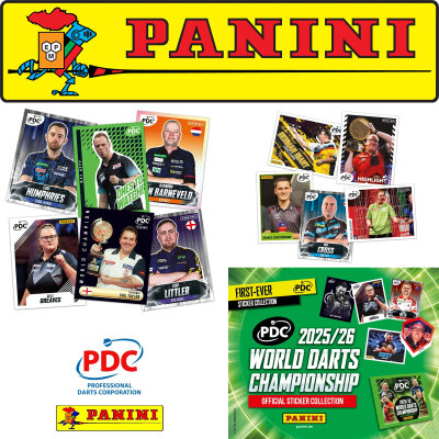 Panini - PDC World Darts Championship 2025/26 Sammelalbum - Hardcover & Box 2 Display (=72 T�ten)