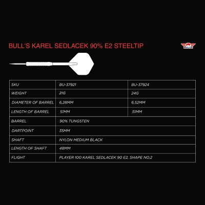 BULLS NL Steel Darts Karel Sedlacek Evil Charlie E2 Matchdart 90% Tungsten Steeltip Darts Steeldart