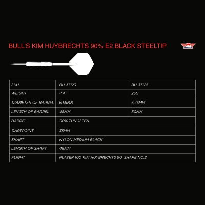 BULLS NL Steel Darts Kim Huybrechts The Hurricane E2 Full Black 90% Tungsten Steeltip Darts Steeldart