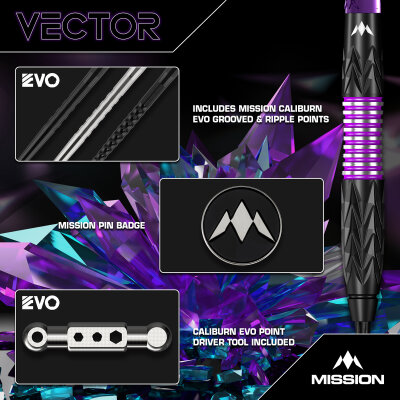 Mission Darts Steel Darts Vector 95% Tungsten mit Caliburn EVO-Spitze Steeltip Darts Steeldart