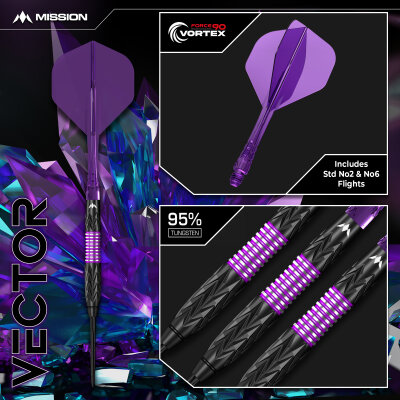 Mission Darts Steel Darts Vector 95% Tungsten mit Caliburn EVO-Spitze Steeltip Darts Steeldart
