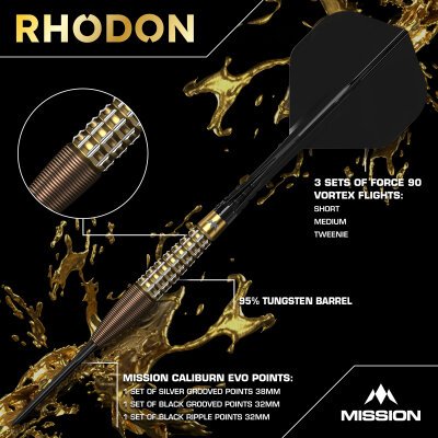 Mission Darts Steel Darts Rhodon 95% Tungsten mit Caliburn EVO-Spitze Steeltip Darts Steeldart