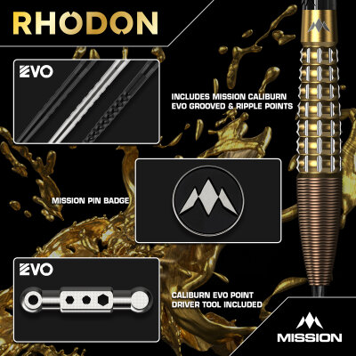 Mission Darts Steel Darts Rhodon 95% Tungsten mit Caliburn EVO-Spitze Steeltip Darts Steeldart
