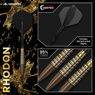 Mission Darts Steel Darts Rhodon 95% Tungsten mit Caliburn EVO-Spitze Steeltip Darts Steeldart