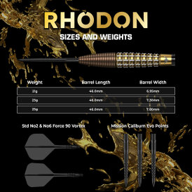 Mission Darts Steel Darts Rhodon 95% Tungsten mit Caliburn EVO-Spitze Steeltip Darts Steeldart