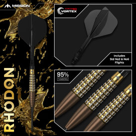 Mission Darts Steel Darts Rhodon 95% Tungsten mit Caliburn EVO-Spitze Steeltip Darts Steeldart